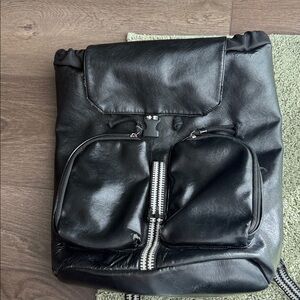 Black Faux Leather Backpack with Zipper Detail
